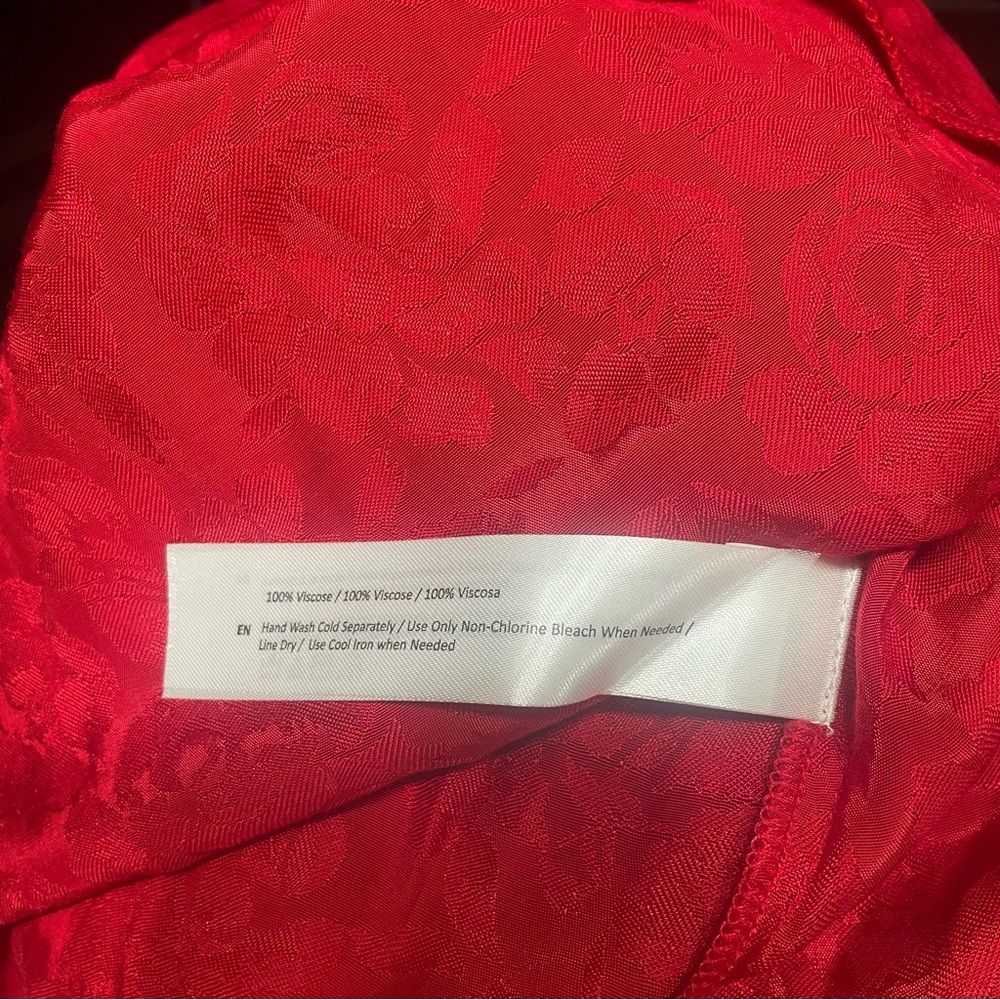 Band of the Free Red Floral Jacquard Maxi Dress Sleeveless High-Low Tie Back S - Picture 10 of 10